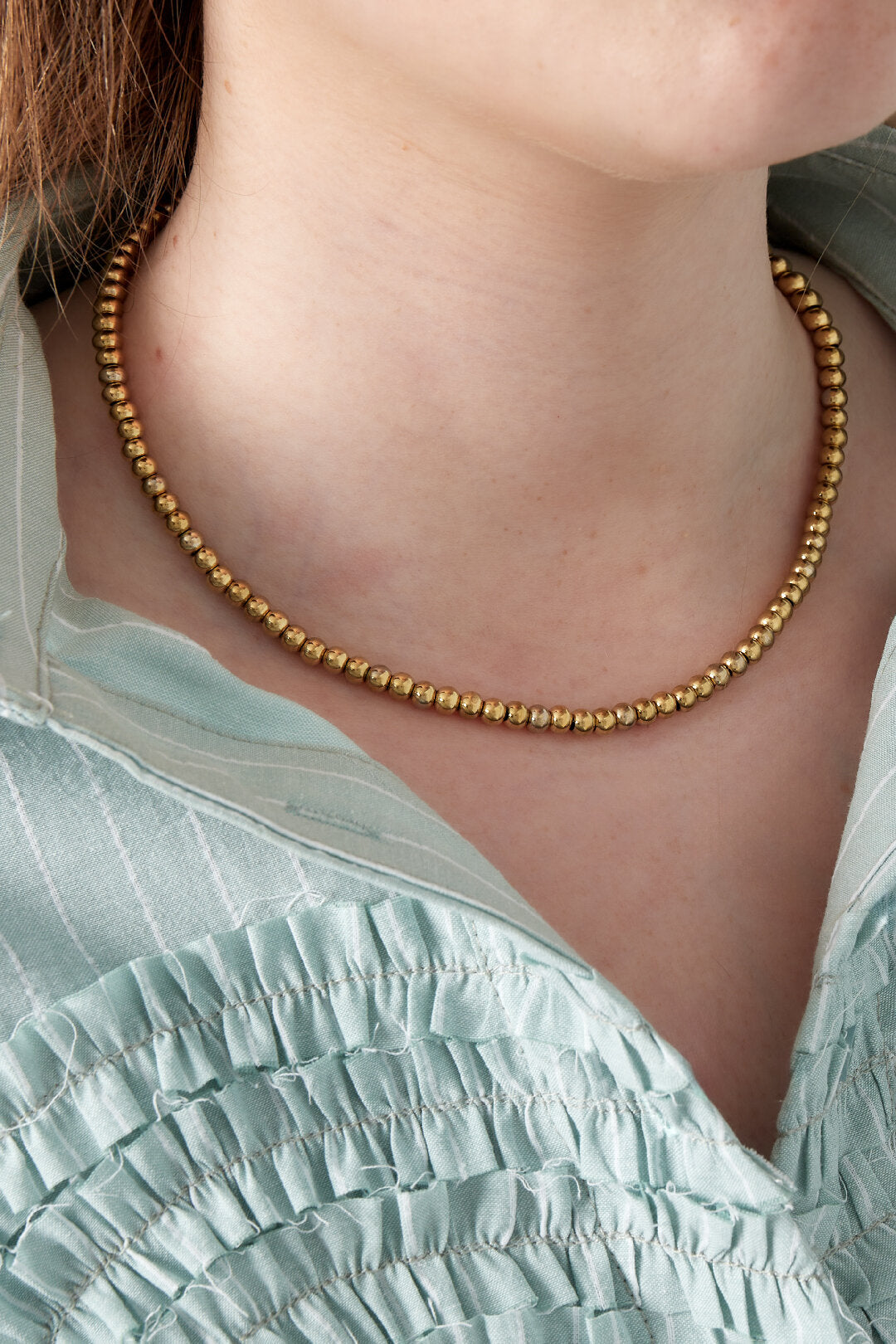 Elegant Stainless Steel Beaded Necklace, Silver & Gold