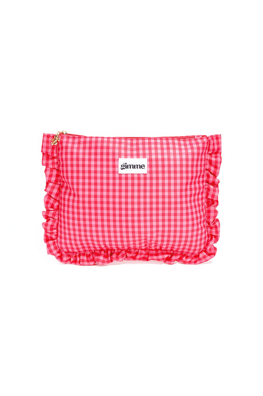 Romantic Rose Red Plaid Makeup Bag for Spring/Summer