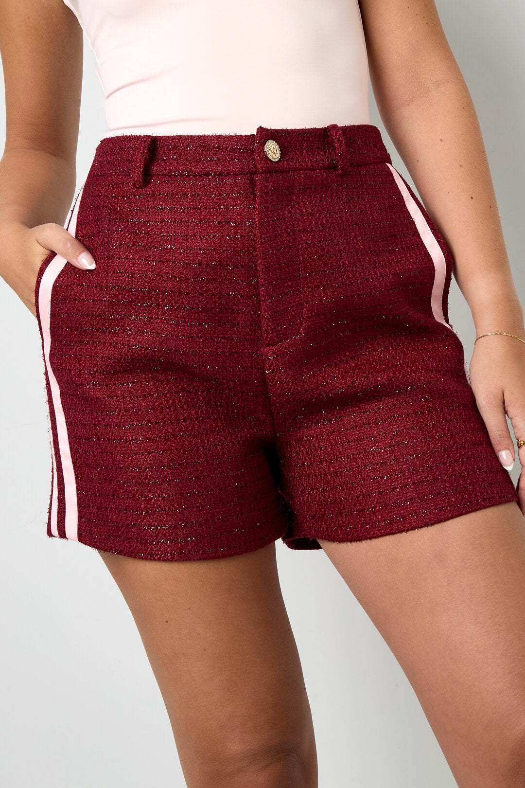 Elegant Plaid Shorts for Fall/Winter in Wine Red and Black