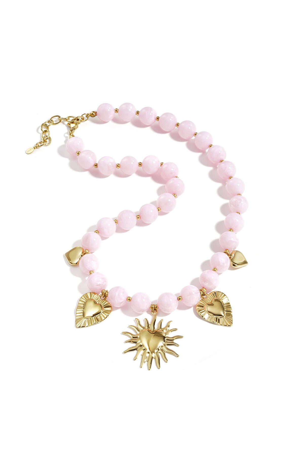Chic Khaki & Light Pink Heart Beaded Necklace