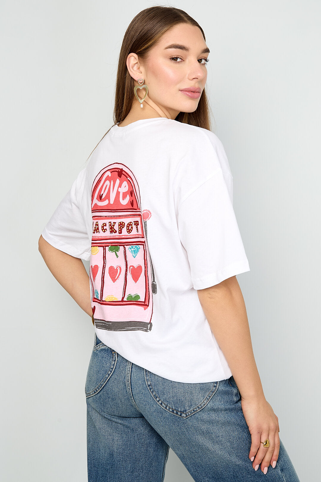 Gimme Heart Knitted Cotton T-Shirt - Pink & White