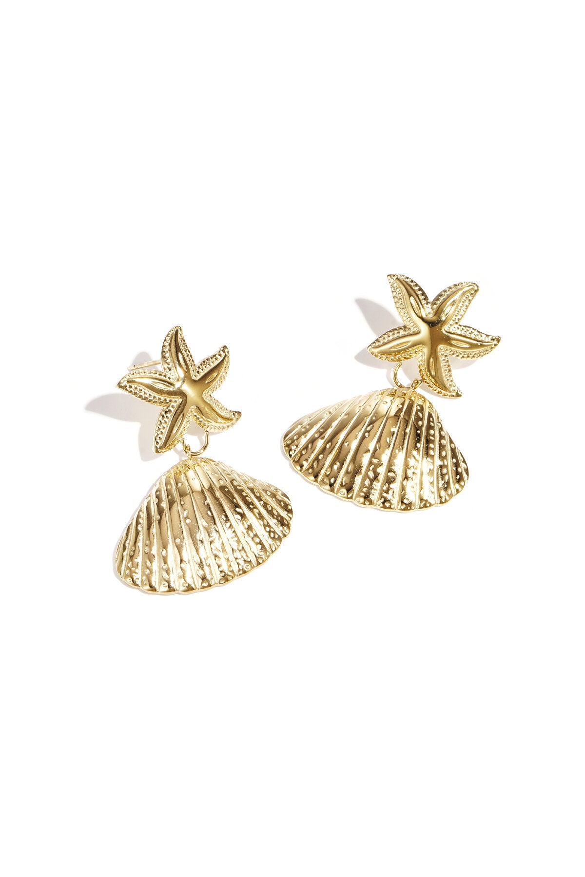 Gold Color Starfish Shell Drop Earrings for Spring/Summer