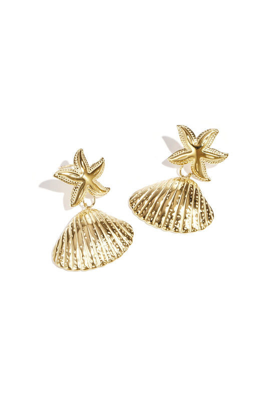 Gold Color Starfish Shell Drop Earrings for Spring/Summer