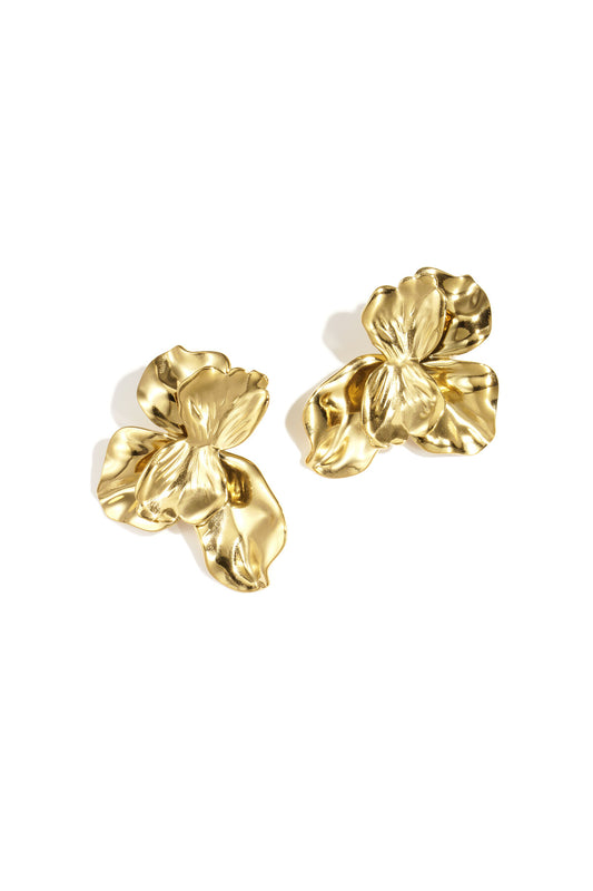Elegant Gold-Toned Flower Stud Earrings