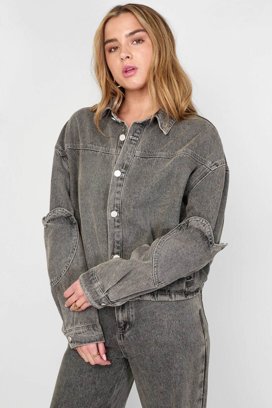 Gimme Grey & Pink Denim Jacket Set for All Fits