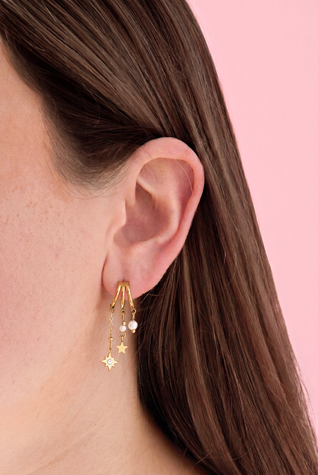 Luxurious Star Drop Earrings for Women, Silver & Gold