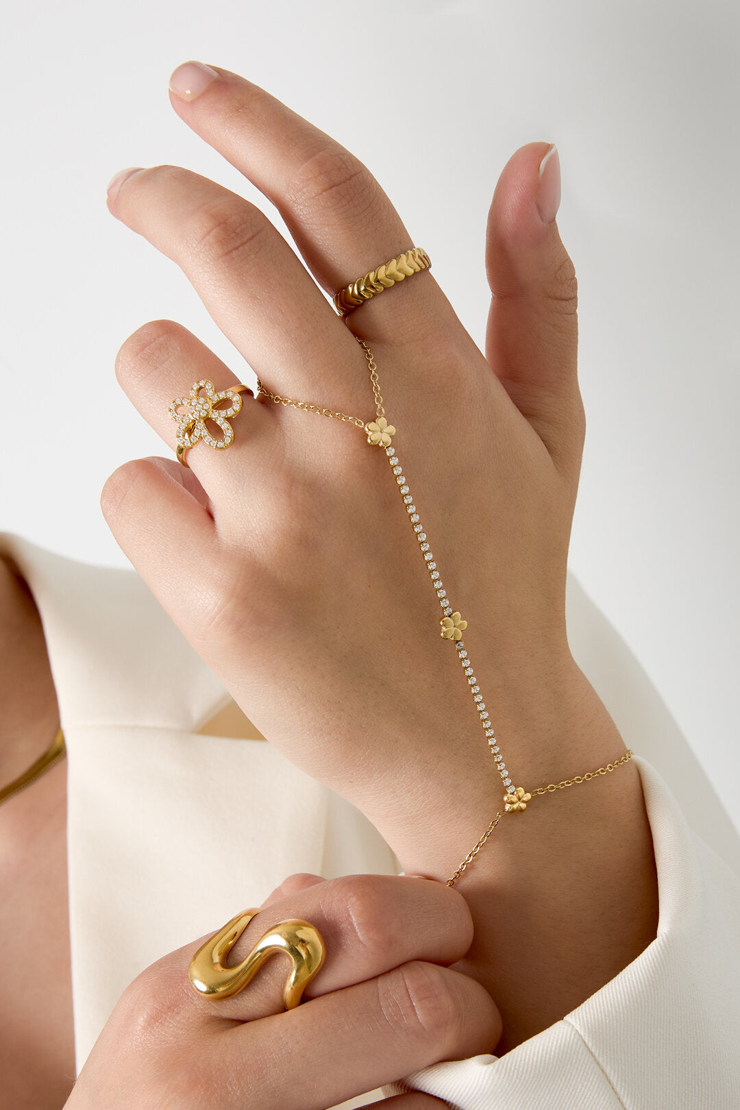 Elegant Silver & Gold Hand Chain for Women