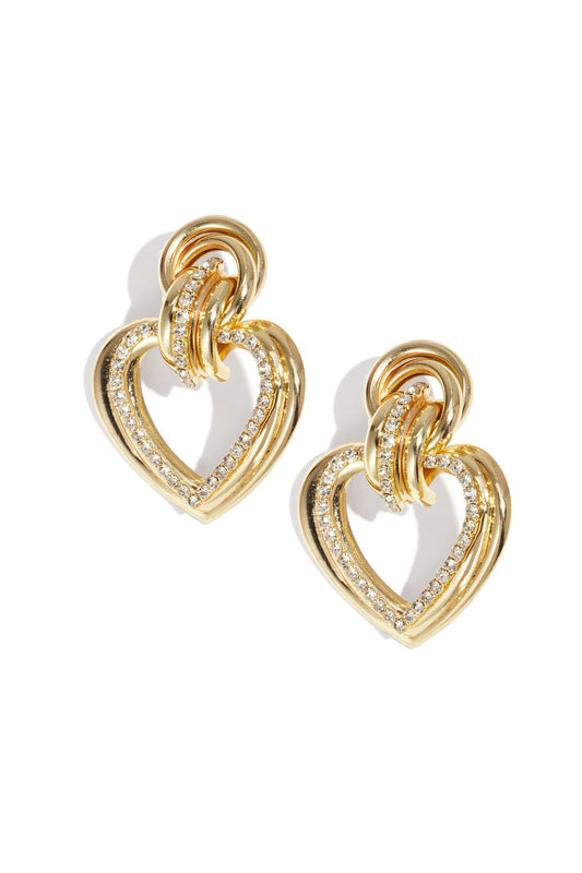 Elegant Heart Shaped Rhinestone Drop Earrings