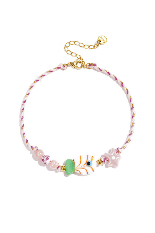 Charming Pink and Blue Fish Anklet for Summer Beach