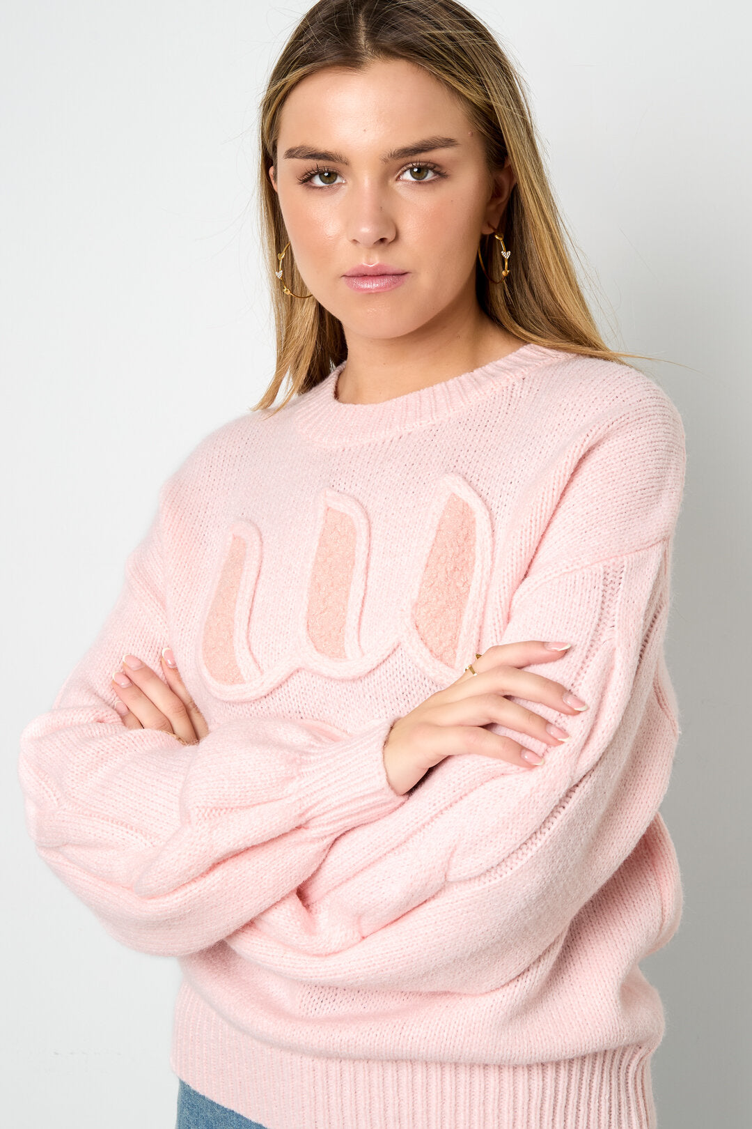 Soft Knitted Sweater for Fall/Winter in Pink, Off-White & Light Purple