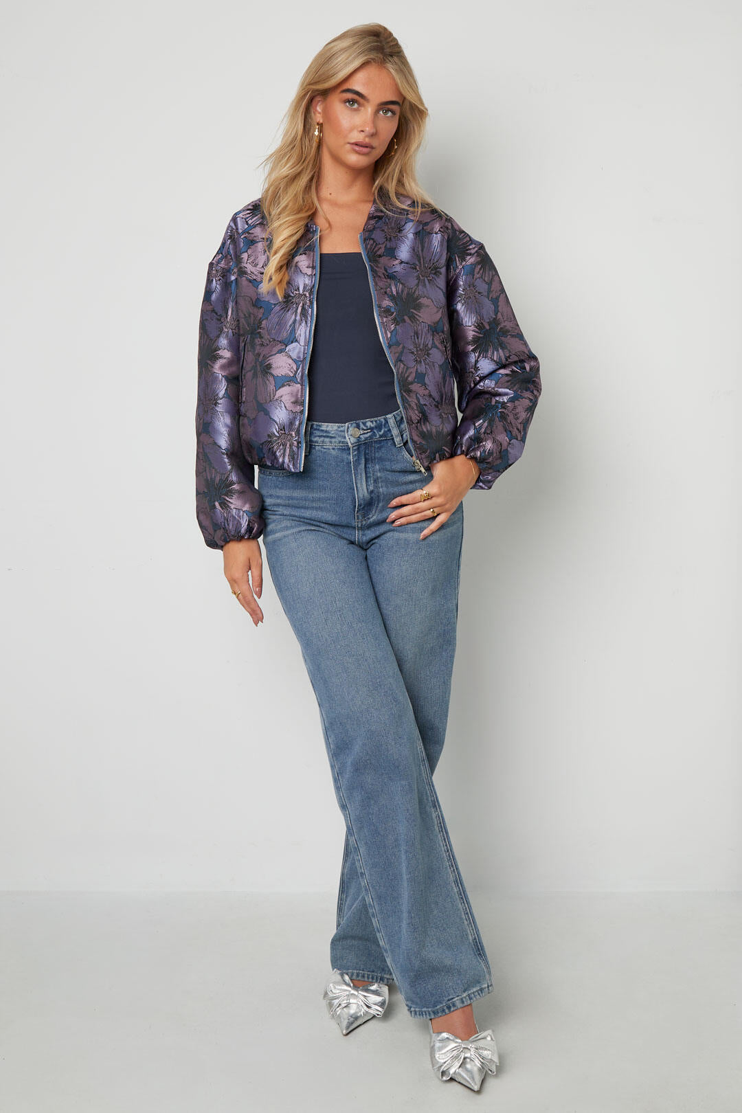 Chic Floral Print Woven Jacket for Fall/Winter