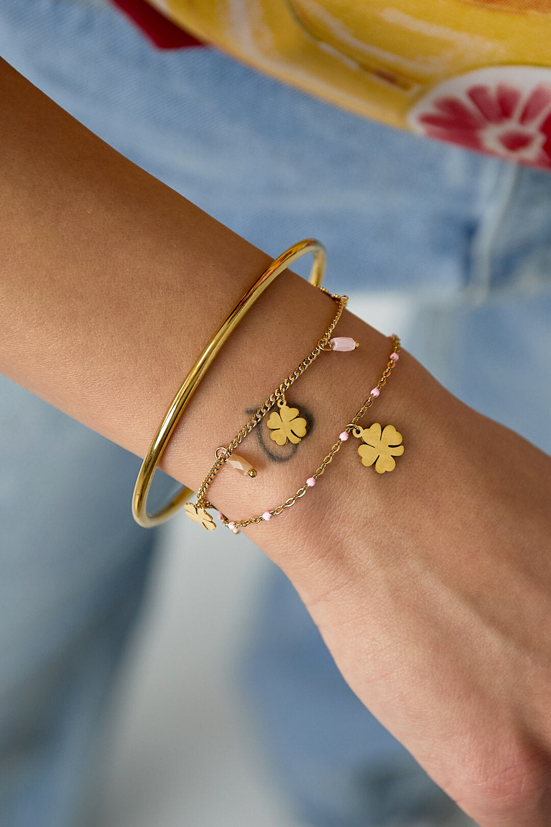 Elegant Pink Crystal Clover Bracelet for Women