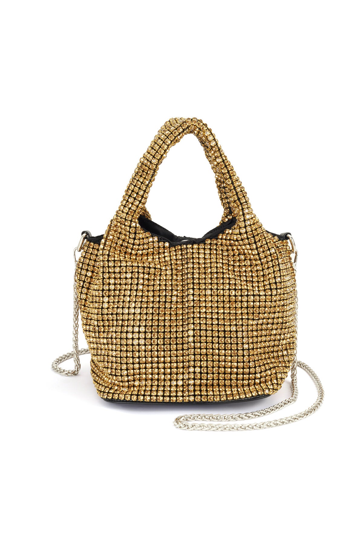 Elegant All-Fit Handbag in Black, Silver & Champagne