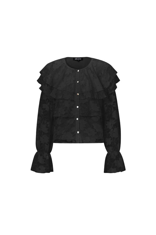 Elegant Floral Lace Panel Woven Shirt for Fall/Winter