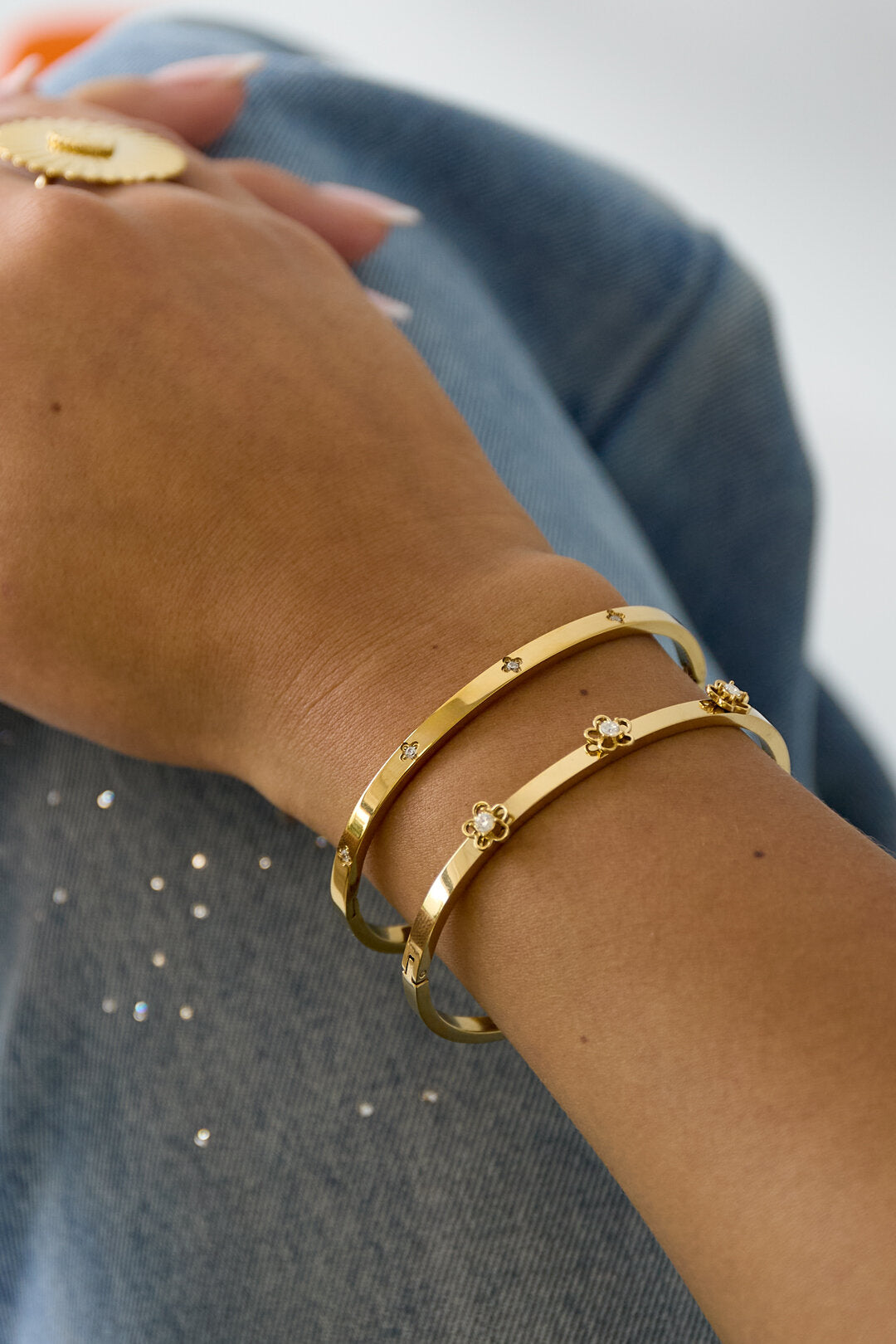 Stylish Stainless Steel Bangle with Rhinestones