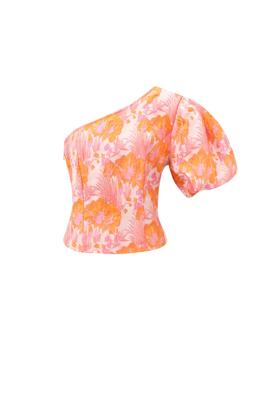 Elegant Floral Print Orange Short Sleeve Top for Spring/Summer