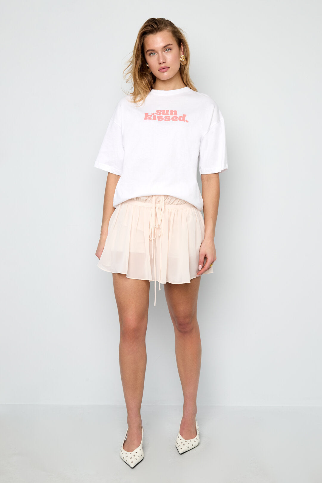Gimme Spring/Summer Woven Mini Skirt - Apricot, Rose Red & Green