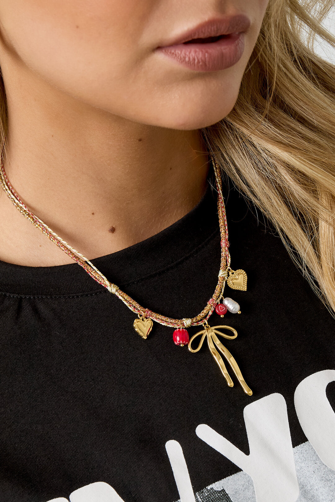 Elegant Gold Heart & Bow Knot Necklace for Women