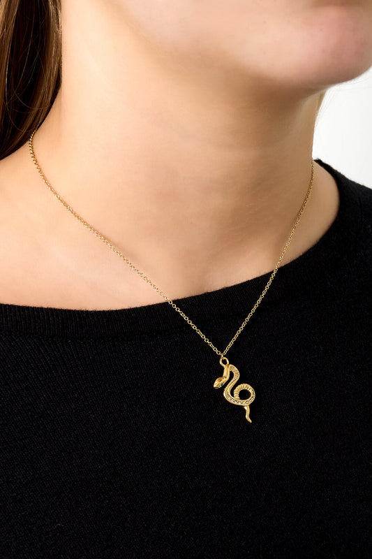 Elegant Rhinestone Snake Pendant Necklace, Silver & Gold
