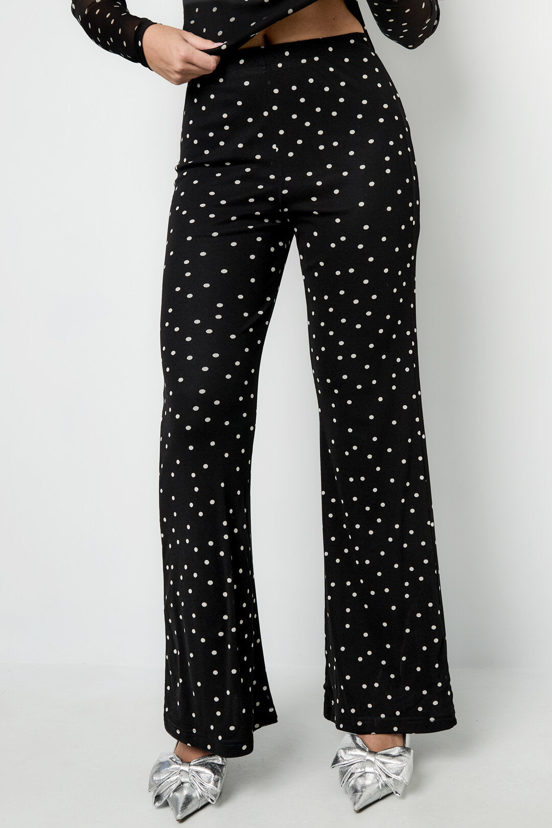 Elegant Flared Pants for Fall Winter - Polka Dots 2-Piece Set