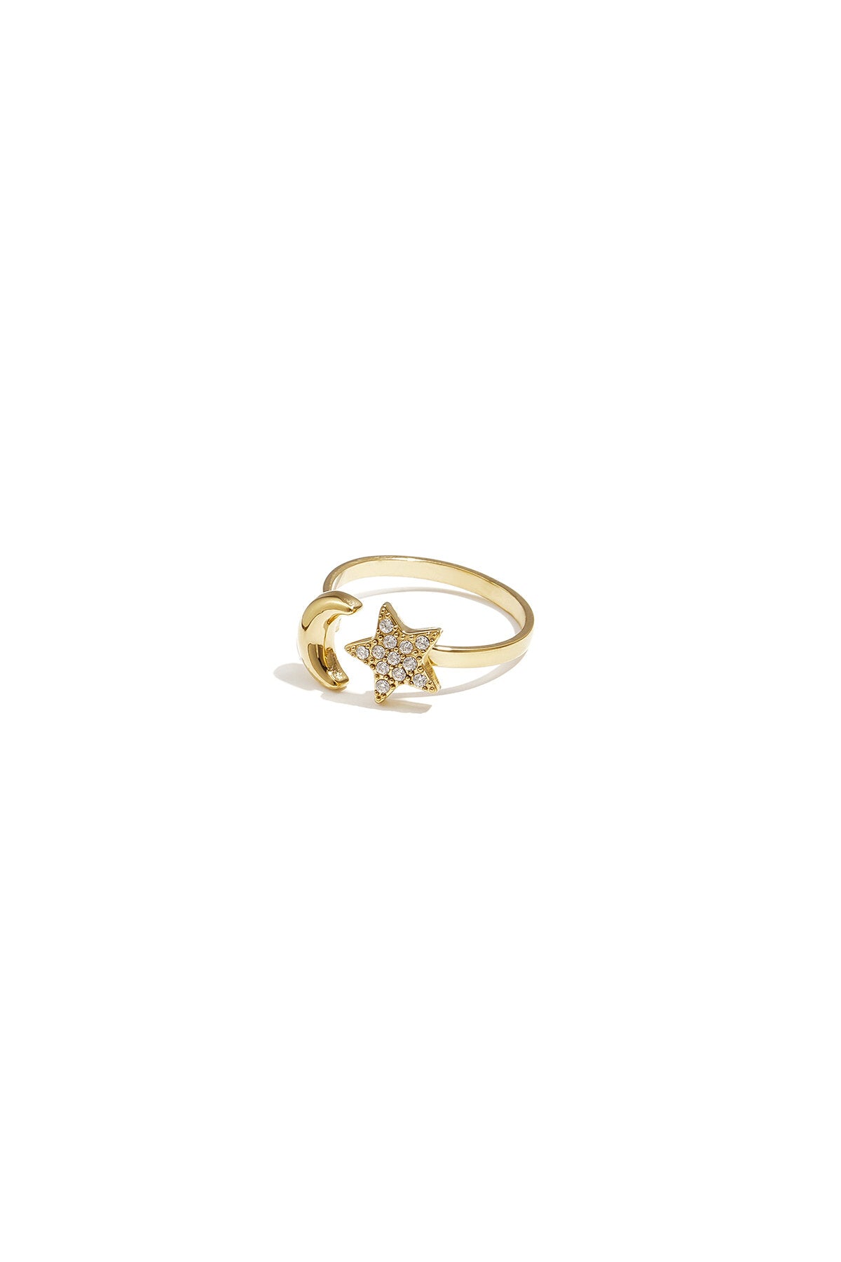 Elegant Gold-Toned Adjustable Star & Moon Ring