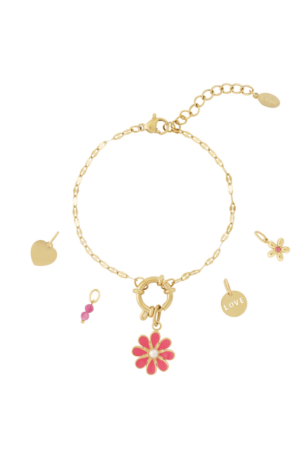 Elegant 14K Gold Plated Flower Charm Bracelet for Women