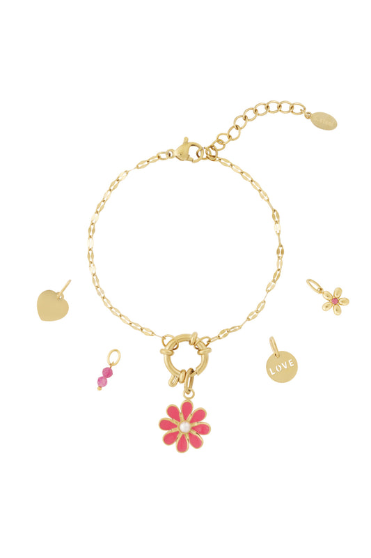 Elegant 14K Gold Plated Flower Charm Bracelet for Women