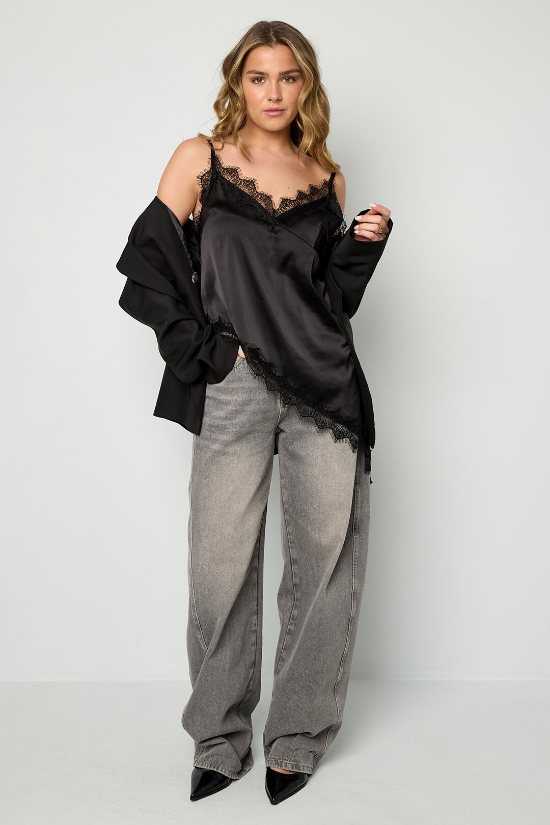 Sexy Lace Panel Camisole in Brown & Black