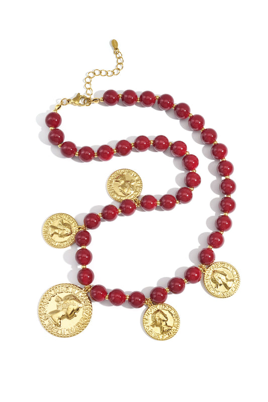 Elegant Retro Beaded Necklace in Navy Blue and Crimson