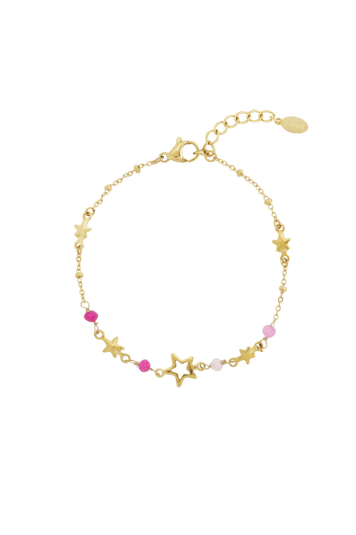 Stylish Stainless Steel Star Charm Bracelet - Pink & Green