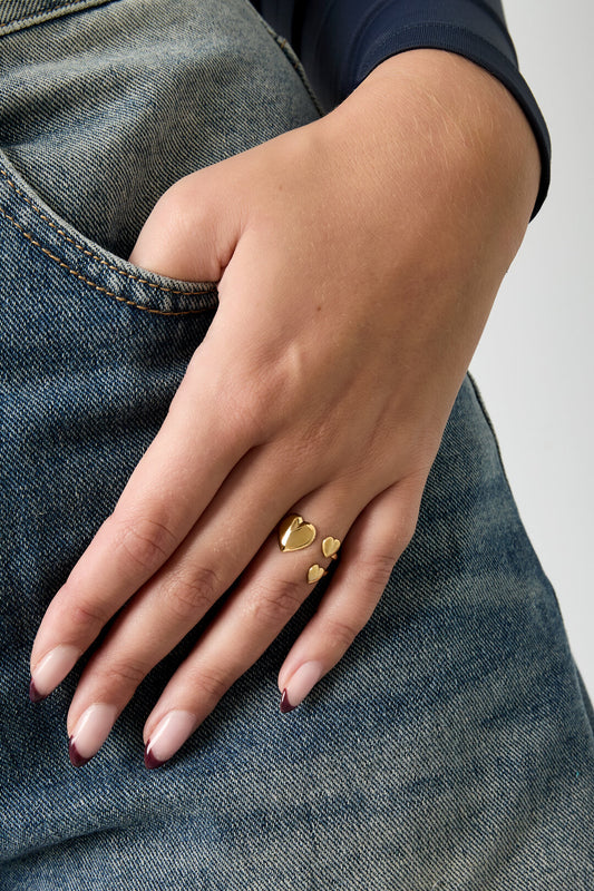 Elegant Adjustable Minimalist Heart Ring - Silver & Gold
