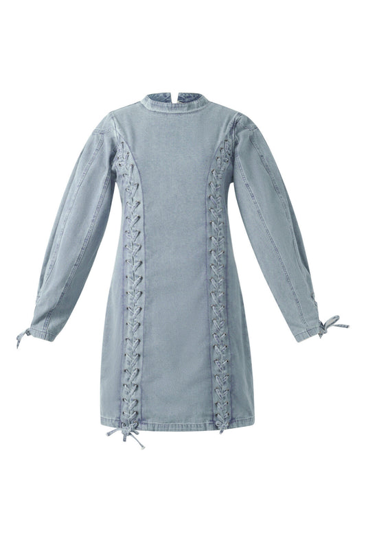 Elegant Blue Cotton Denim Dress for Spring/Summer