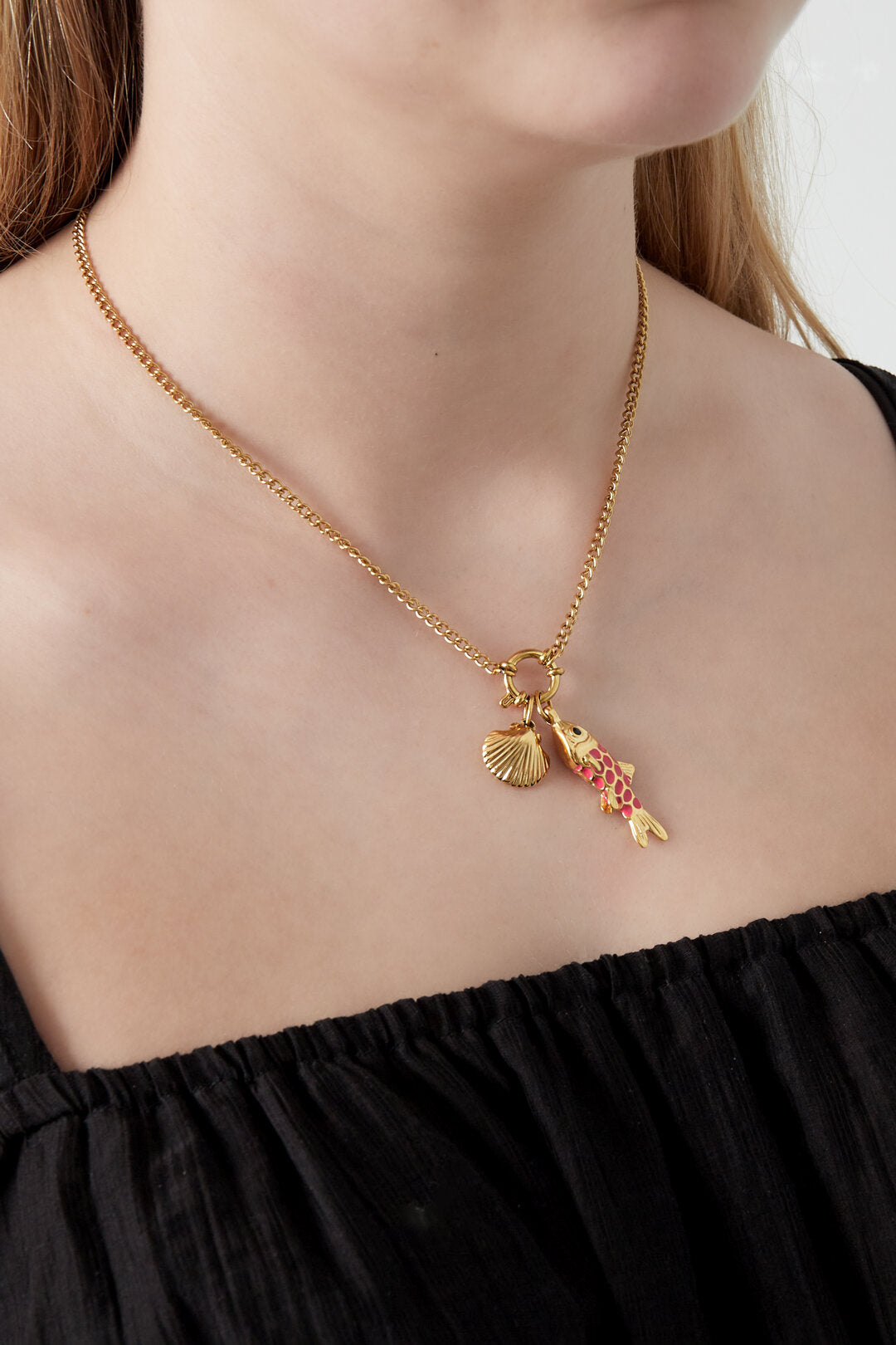 Elegant 14K Gold Plated Fish Pendant Necklace