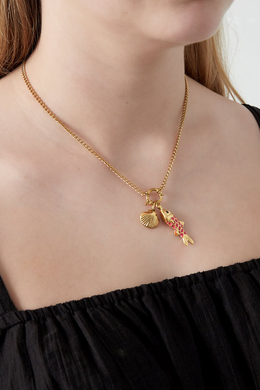 Elegant 14K Gold Plated Fish Pendant Necklace