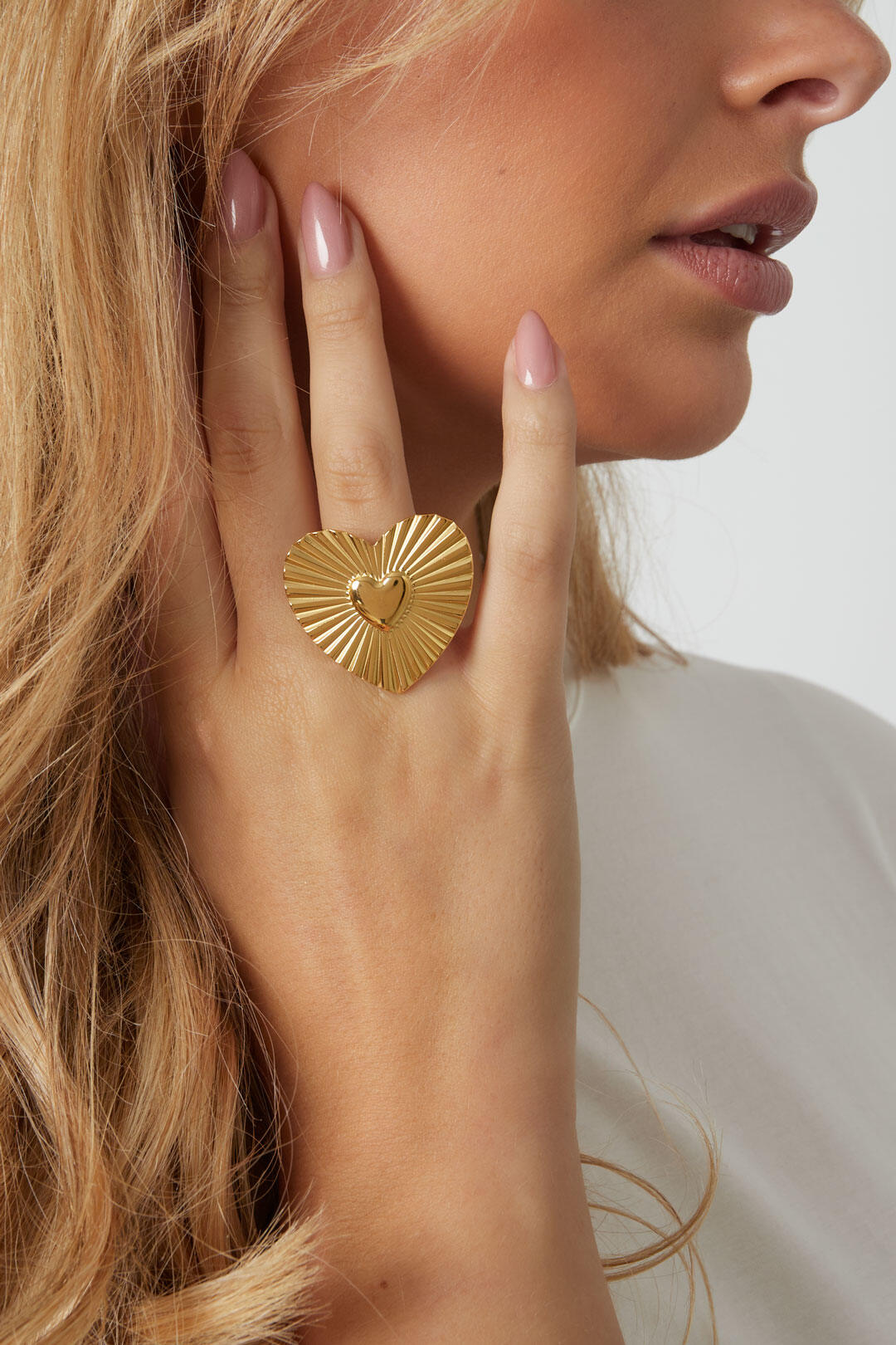 Elegant Gold-Color Heart Statement Ring