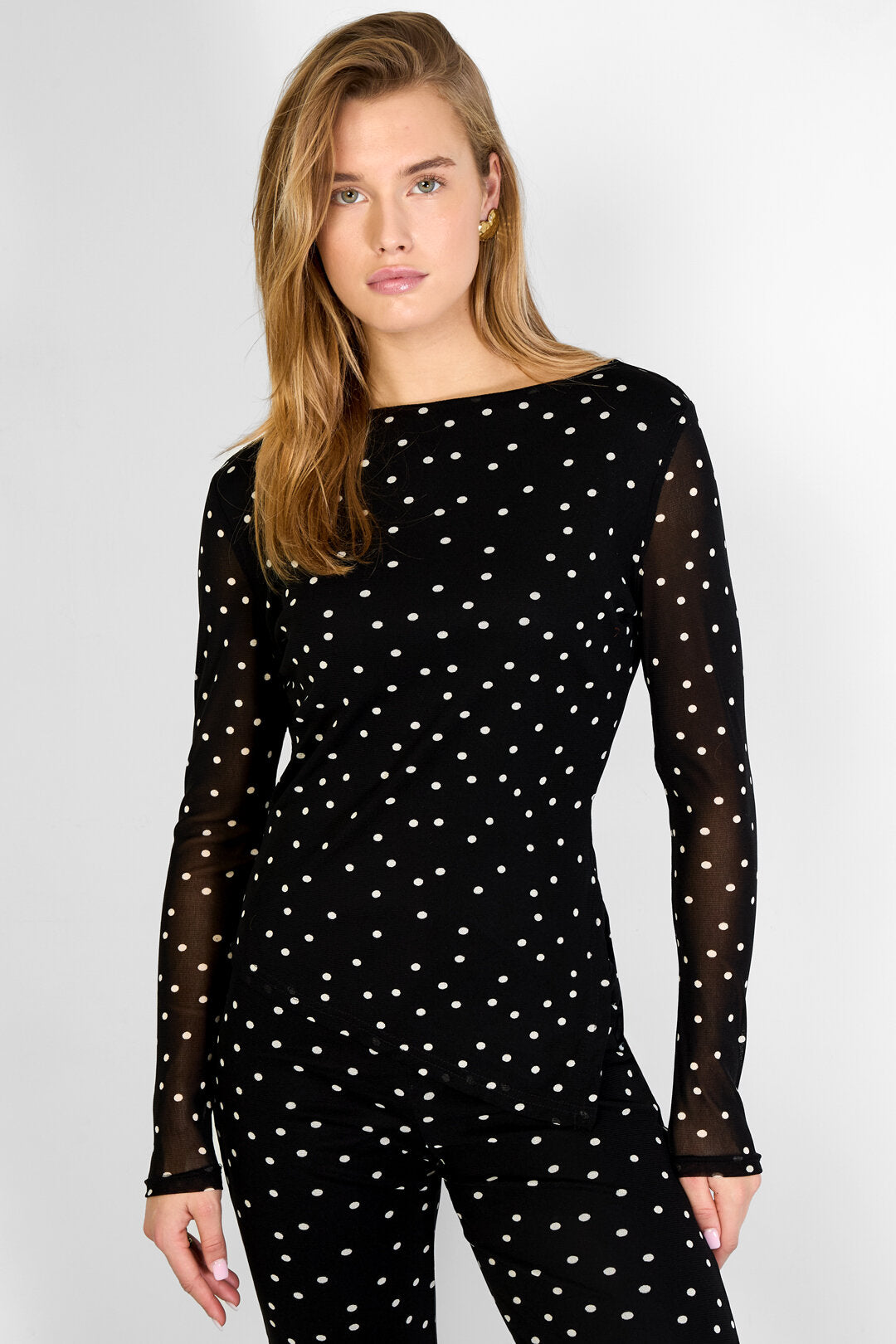 Elegant Polka Dot Long Sleeve Top for Fall/Winter