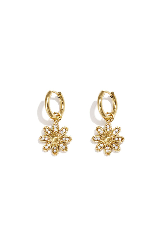 Elegant 14K Gold Plated Flower Drop Earrings for Everyday Wear