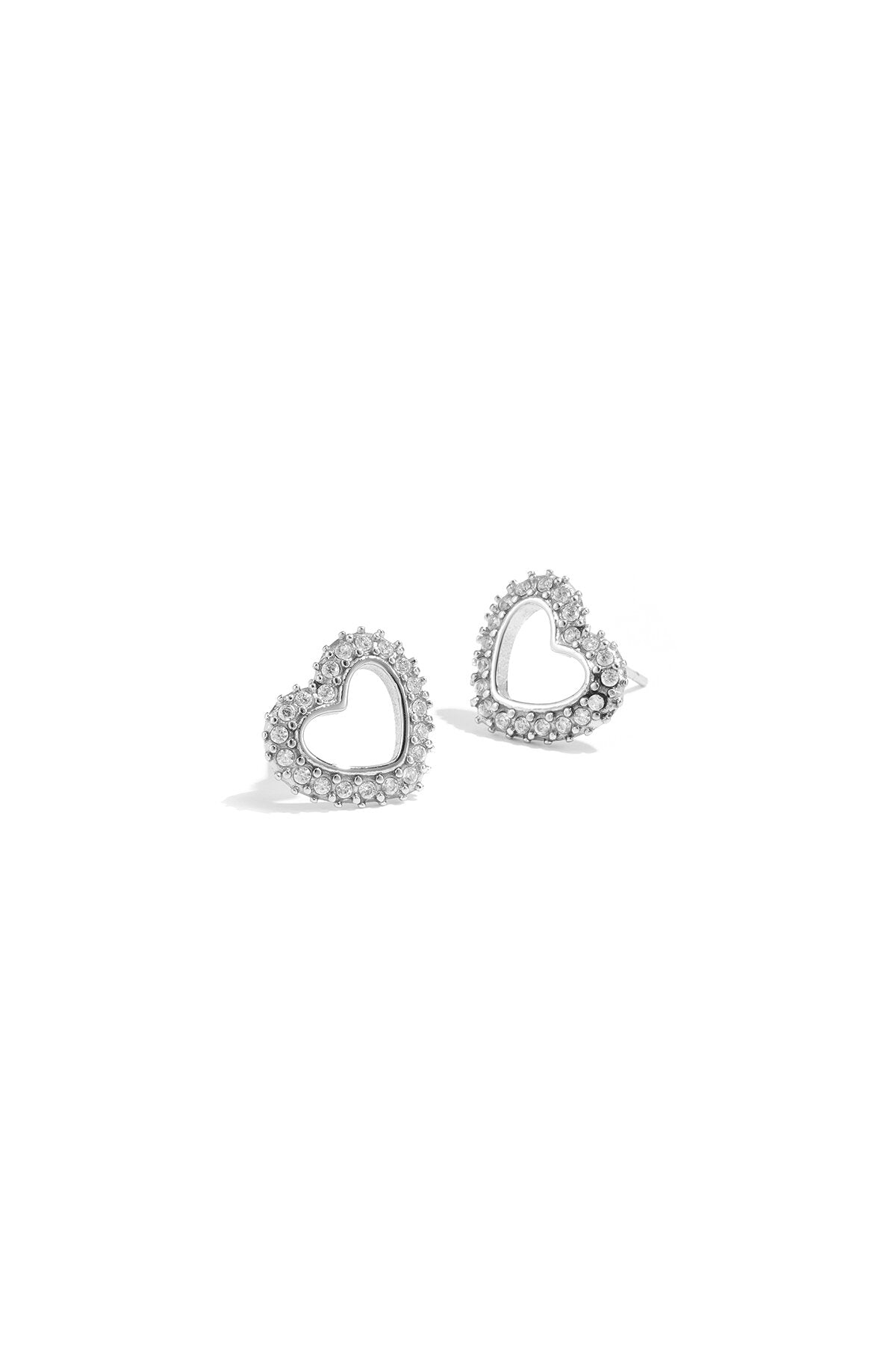 Elegant Heart-Shaped Rhinestone Stud Earrings - Silver & Gold