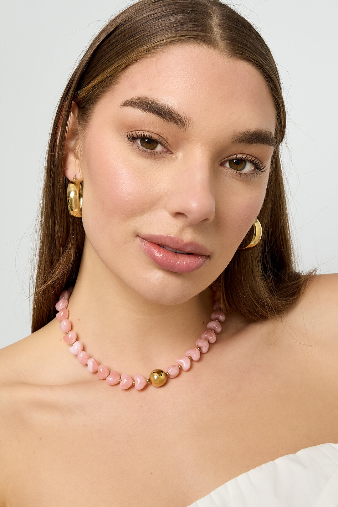 Charming Heart Beaded Necklace in Light Pink & Baby Blue