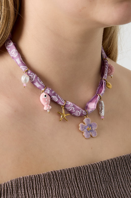 Chic Spring Braided Necklace in Light Green & Purple
