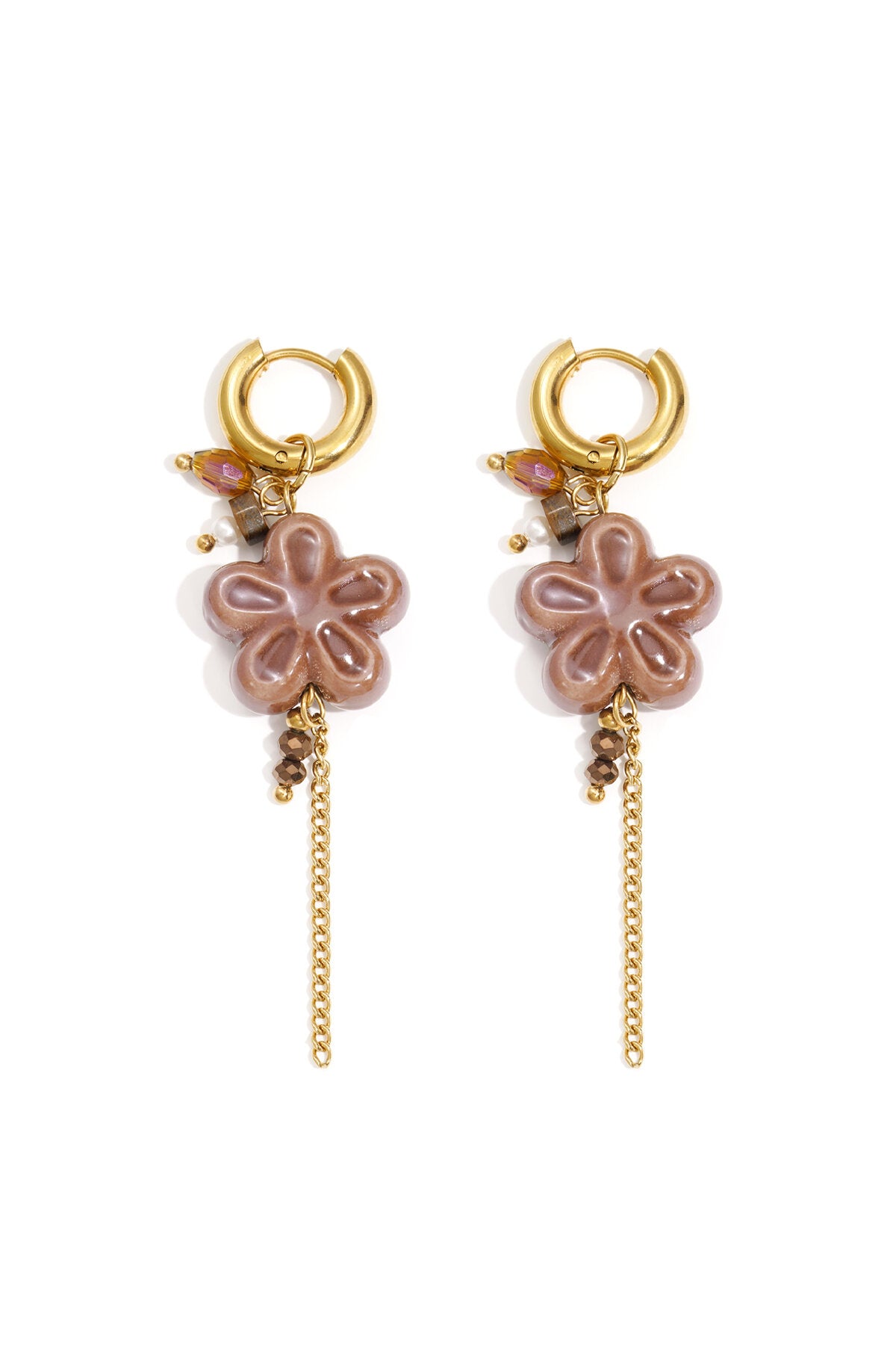 Elegant Red and Dark Brown Flower Drop Earrings