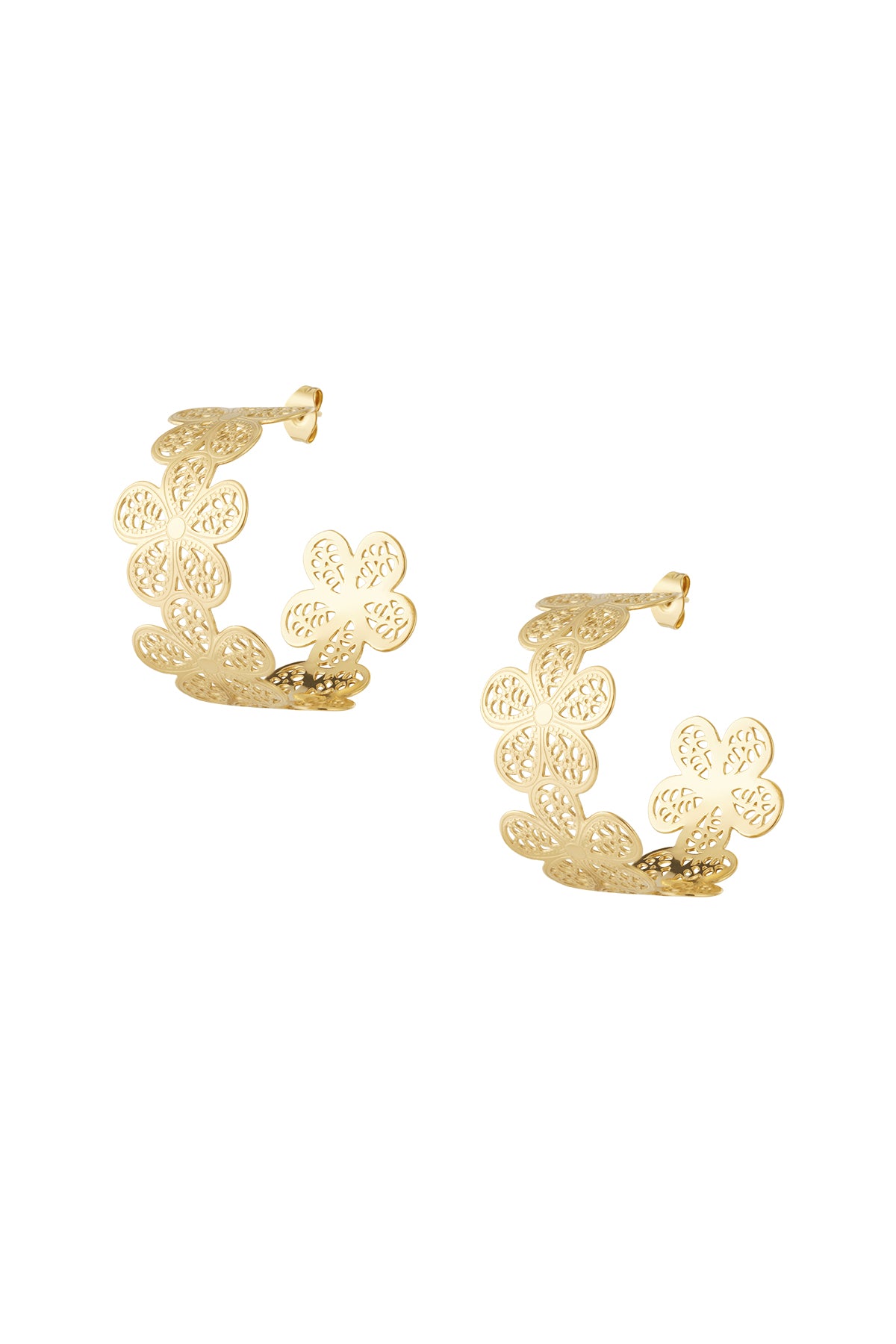 Stylish 14K Gold Plated Flower Hoop Earrings