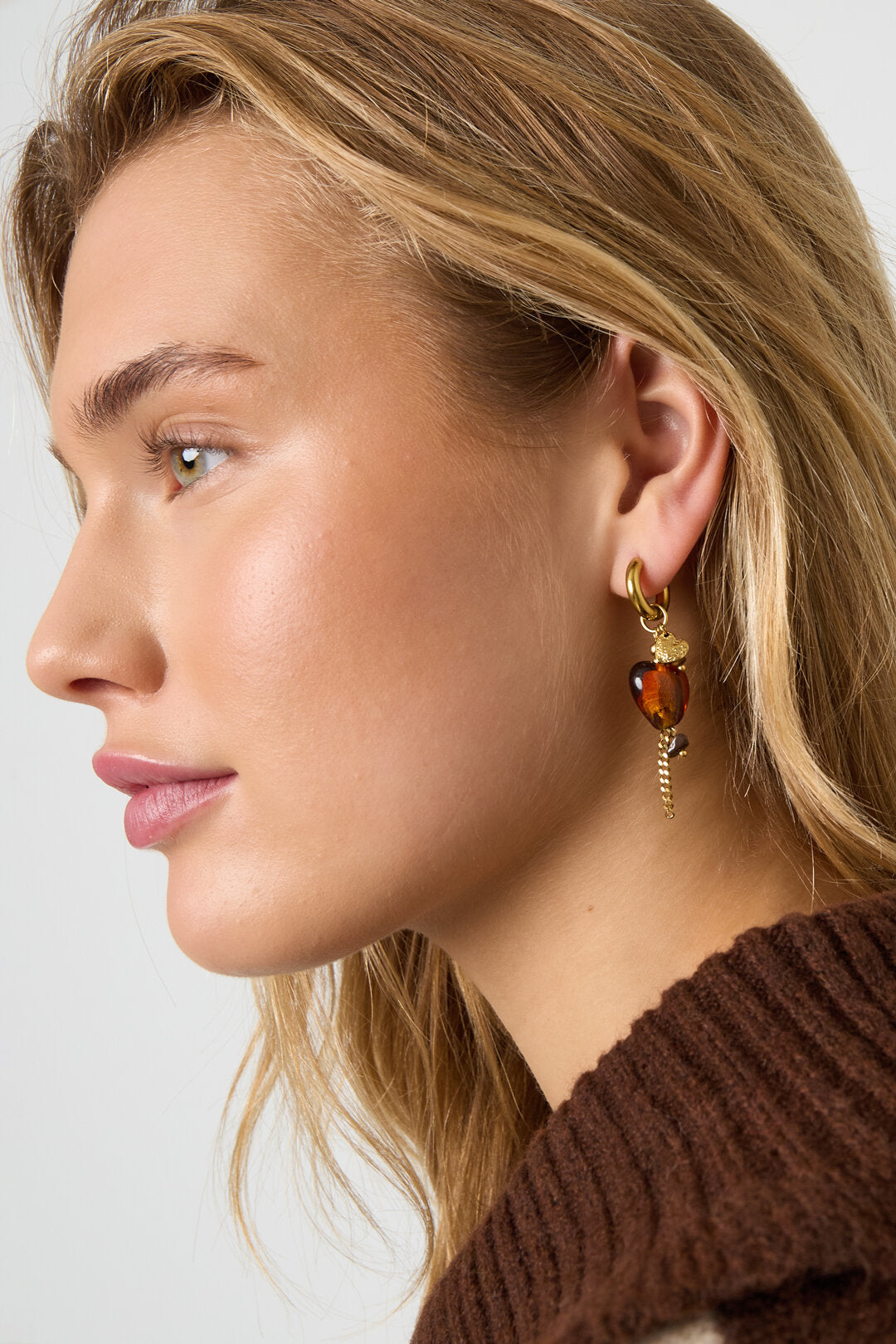 Elegant Coffee Brown Heart Drop Earrings