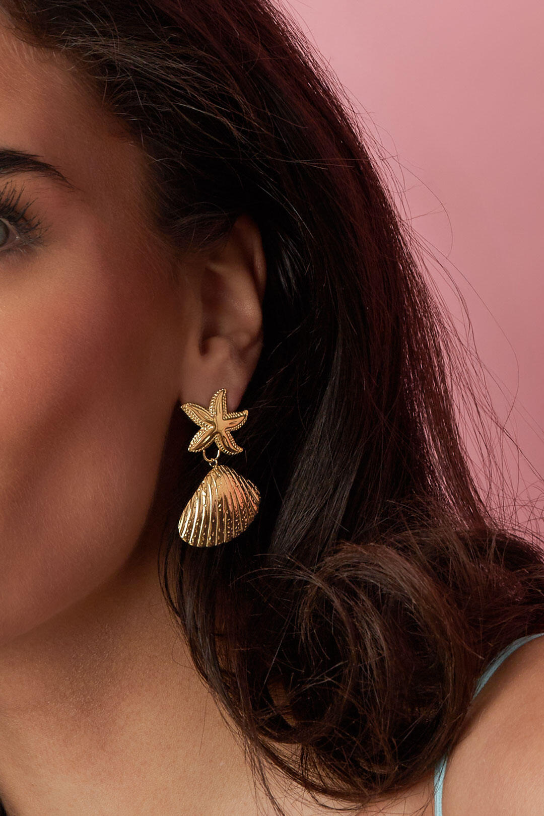 Gold Color Starfish Shell Drop Earrings for Spring/Summer