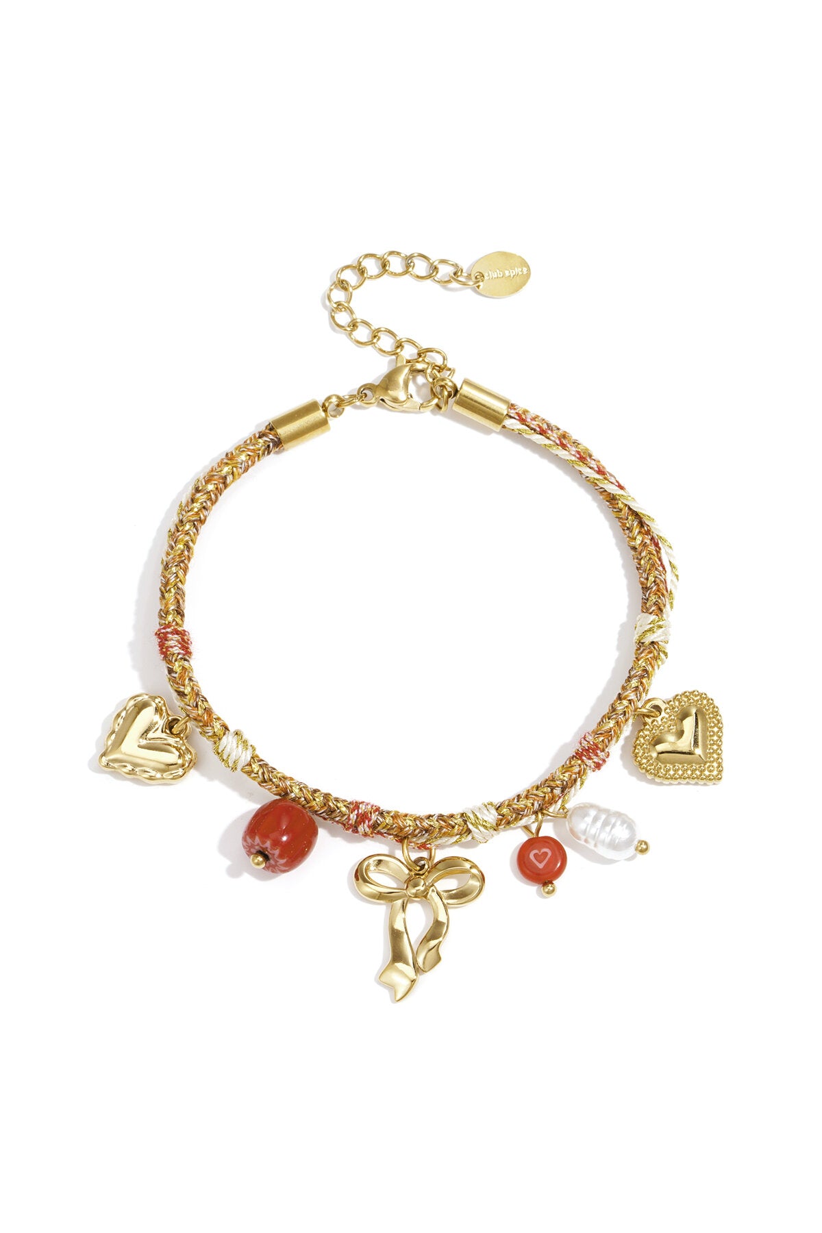 Elegant Gold Heart & Bow Knot Charm Bracelet for Women