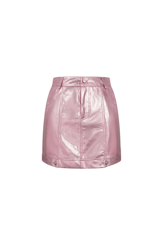 Sexy Pink PU Mini Skirt for Spring/Summer