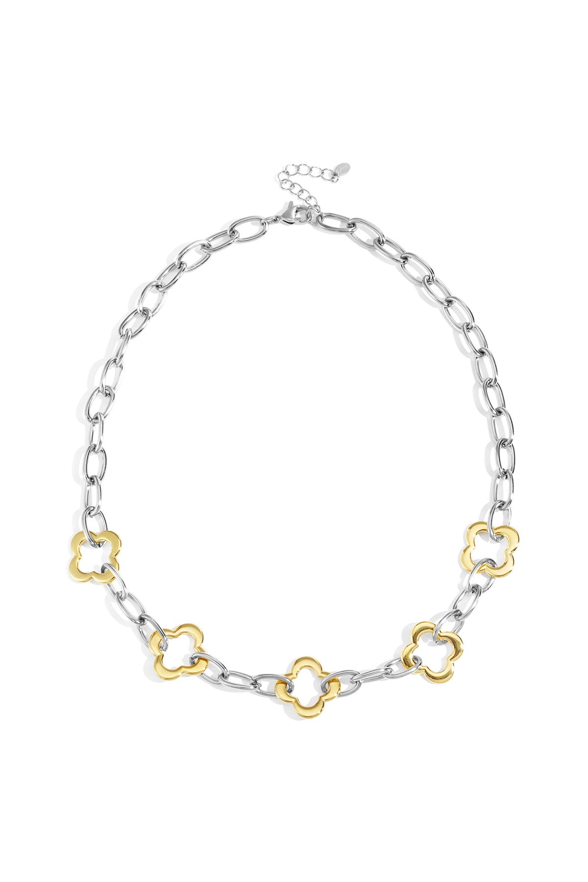 Elegant Gold & Silver Clover Chain Necklace