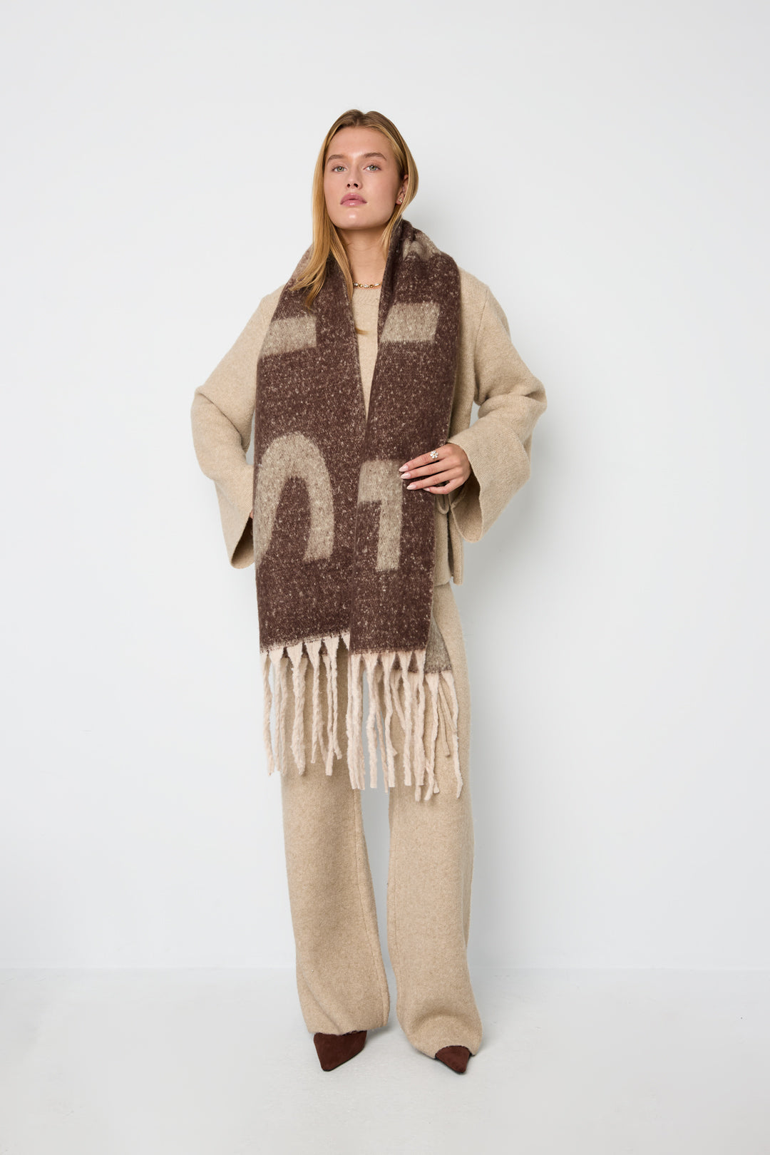 Wintersjaals met lettermotief, eenvoudig, polyester, dagelijkse accessoires