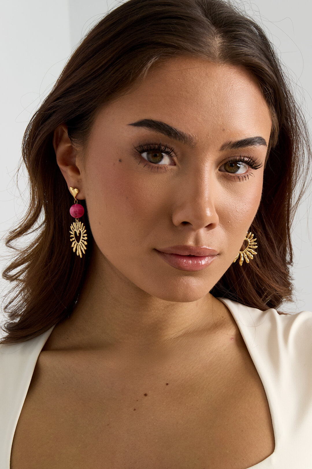 Romantic Heart Dangle Earrings for Women, Stainless Steel & Acrylic