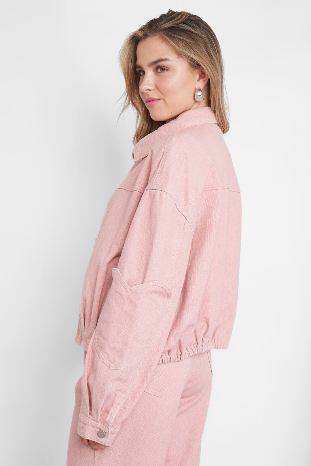 Gimme Grey & Pink Denim Jacket Set for All Fits